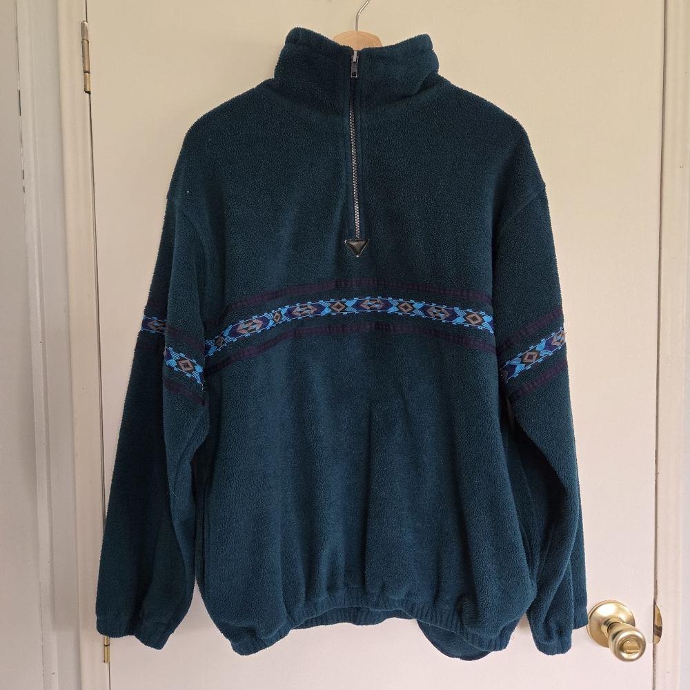 Vintage Fleece Half-Zip Pullover Men's M Teal Blue Green